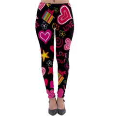 Multicolored Love Hearts Kiss Romantic Pattern Lightweight Velour Leggings by uniart180623