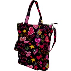 Multicolored Love Hearts Kiss Romantic Pattern Shoulder Tote Bag by uniart180623