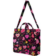 Multicolored Love Hearts Kiss Romantic Pattern Square Shoulder Tote Bag by uniart180623