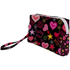 Multicolored Love Hearts Kiss Romantic Pattern Wristlet Pouch Bag (small) by uniart180623