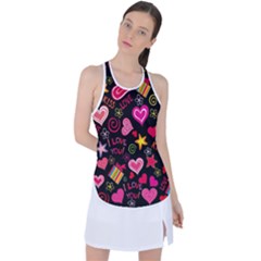 Multicolored Love Hearts Kiss Romantic Pattern Racer Back Mesh Tank Top by uniart180623