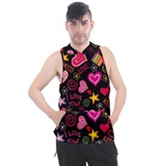 Multicolored Love Hearts Kiss Romantic Pattern Men s Sleeveless Hoodie by uniart180623