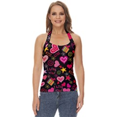 Multicolored Love Hearts Kiss Romantic Pattern Basic Halter Top by uniart180623