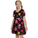 Multicolored Love Hearts Kiss Romantic Pattern Kids  Short Sleeve Tiered Mini Dress View2