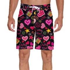 Multicolored Love Hearts Kiss Romantic Pattern Men s Beach Shorts by uniart180623