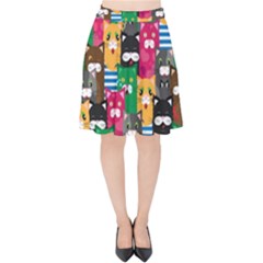 Cat Funny Colorful Pattern Velvet High Waist Skirt by uniart180623