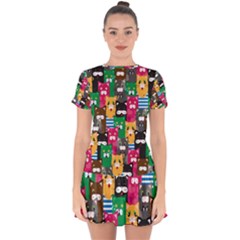 Cat Funny Colorful Pattern Drop Hem Mini Chiffon Dress by uniart180623