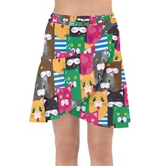 Cat Funny Colorful Pattern Wrap Front Skirt by uniart180623