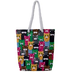 Cat Funny Colorful Pattern Full Print Rope Handle Tote (small) by uniart180623