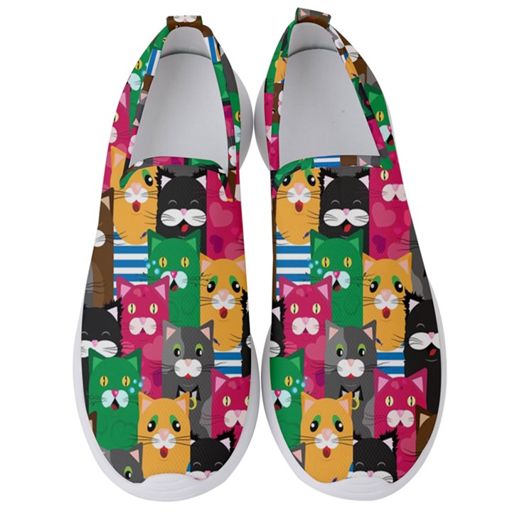 Cat Funny Colorful Pattern Men s Slip On Sneakers