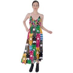 Cat Funny Colorful Pattern Tie Back Maxi Dress by uniart180623