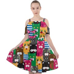 Cat Funny Colorful Pattern Cut Out Shoulders Chiffon Dress by uniart180623