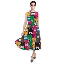 Cat Funny Colorful Pattern Round Neck Boho Dress by uniart180623