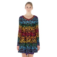 Patterns Rainbow Long Sleeve Velvet V-neck Dress by uniart180623