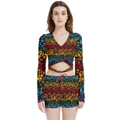 Patterns Rainbow Velvet Wrap Crop Top And Shorts Set by uniart180623