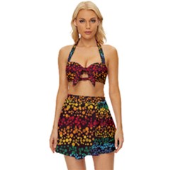 Patterns Rainbow Vintage Style Bikini Top And Skirt Set  by uniart180623