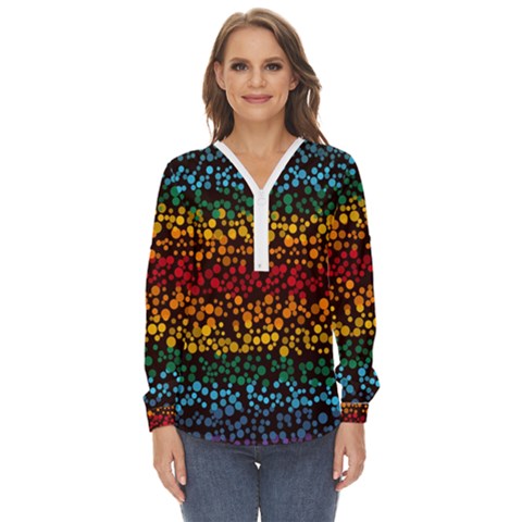 Patterns Rainbow Zip Up Long Sleeve Blouse by uniart180623