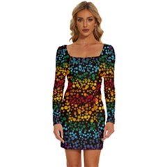 Patterns Rainbow Long Sleeve Square Neck Bodycon Velvet Dress by uniart180623