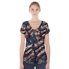 Flag Usa American Flag Short Sleeve Front Detail Top