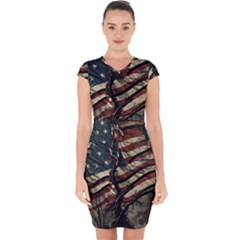 Flag Usa American Flag Capsleeve Drawstring Dress  by uniart180623