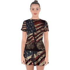 Flag Usa American Flag Drop Hem Mini Chiffon Dress by uniart180623