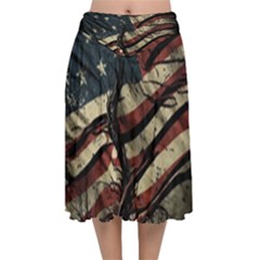 Flag Usa American Flag Velvet Flared Midi Skirt