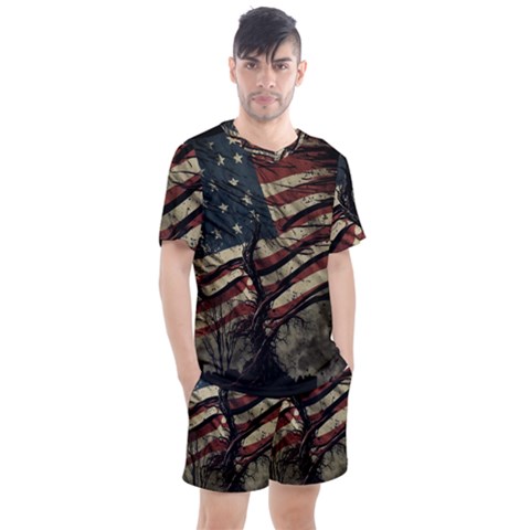 Flag Usa American Flag Men s Mesh Tee And Shorts Set by uniart180623