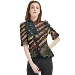 Flag Usa American Flag Frill Neck Blouse