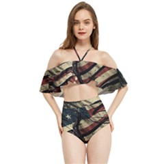 Flag Usa American Flag Halter Flowy Bikini Set  by uniart180623