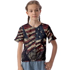 Flag Usa American Flag Kids  Cuff Sleeve Scrunch Bottom Tee