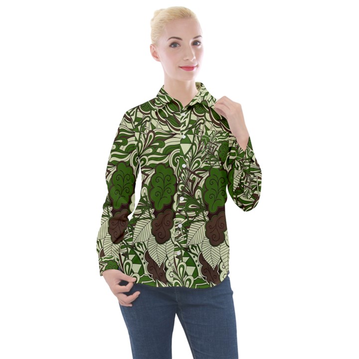 Texture Ornament Pattern Seamless Paisley Women s Long Sleeve Pocket Shirt