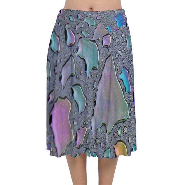 Glass Drops Rainbow Velvet Flared Midi Skirt