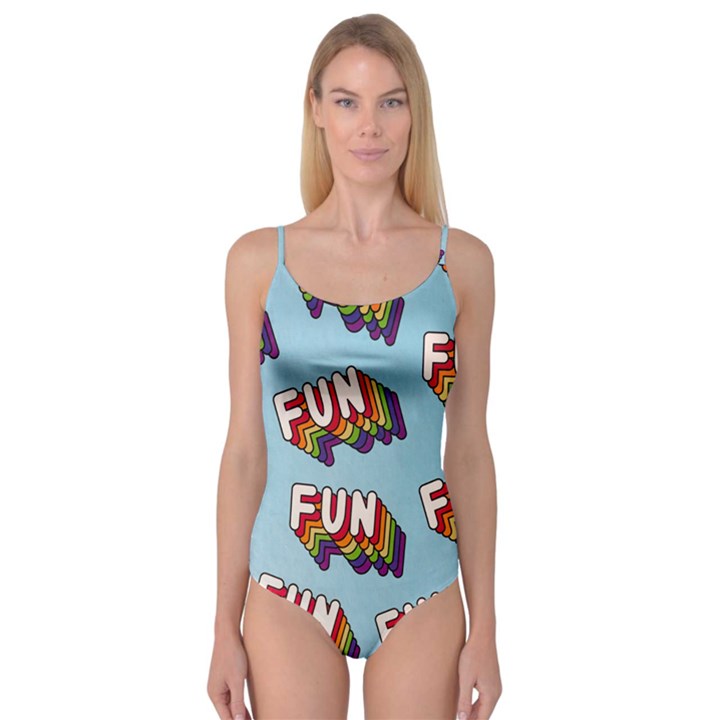 Fun Word Inscription Rainbow Pattern Camisole Leotard 