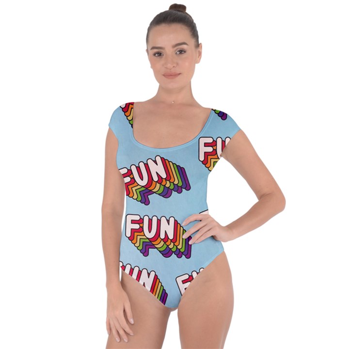 Fun Word Inscription Rainbow Pattern Short Sleeve Leotard 