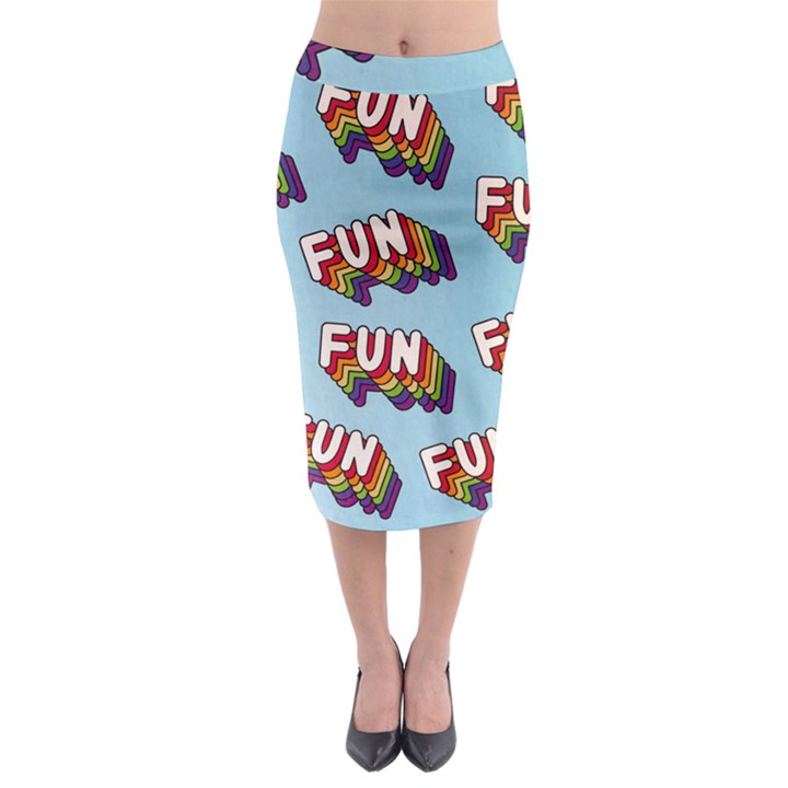 Fun Word Inscription Rainbow Pattern Midi Pencil Skirt