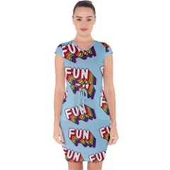 Fun Word Inscription Rainbow Pattern Capsleeve Drawstring Dress  by uniart180623