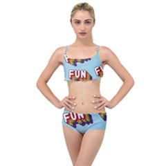 Fun Word Inscription Rainbow Pattern Layered Top Bikini Set