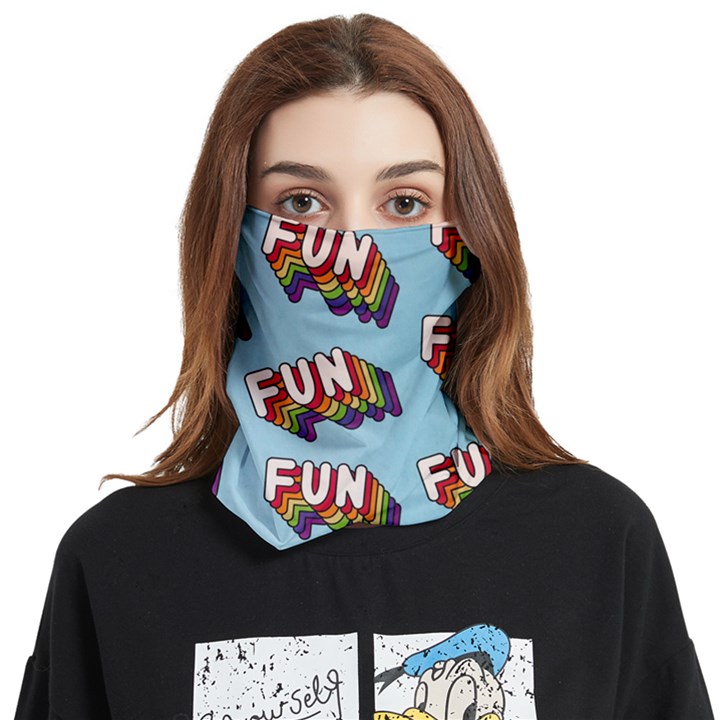 Fun Word Inscription Rainbow Pattern Face Covering Bandana (Two Sides)