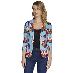 Fun Word Inscription Rainbow Pattern Women s One-button 3/4 Sleeve Short Jacket