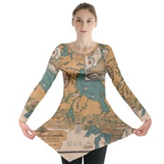 World Map Travel Pattern Architecture Long Sleeve Tunic  by uniart180623