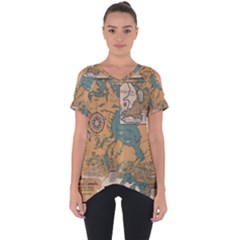 World Map Travel Pattern Architecture Cut Out Side Drop Tee by uniart180623