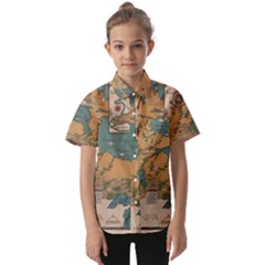 World Map Travel Pattern Architecture Kids  Short Sleeve Shirt by uniart180623