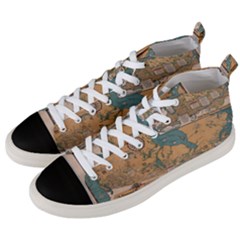 World Map Travel Pattern Architecture Men s Mid-top Canvas Sneakers by uniart180623