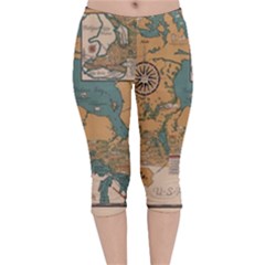 World Map Travel Pattern Architecture Velvet Capri Leggings  by uniart180623