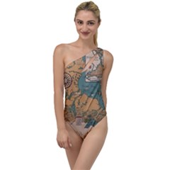 World Map Travel Pattern Architecture To One Side Swimsuit by uniart180623