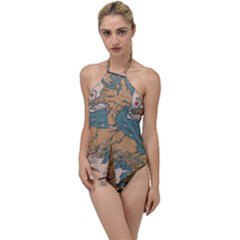 World Map Travel Pattern Architecture Go With The Flow One Piece Swimsuit by uniart180623