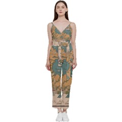 World Map Travel Pattern Architecture V-neck Camisole Jumpsuit by uniart180623