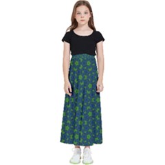 Green Patterns Lines Circles Texture Colorful Kids  Flared Maxi Skirt by uniart180623