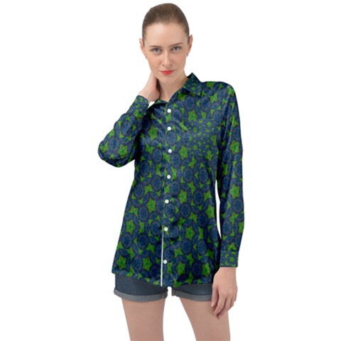 Green Patterns Lines Circles Texture Colorful Long Sleeve Satin Shirt by uniart180623