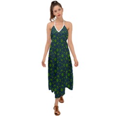 Green Patterns Lines Circles Texture Colorful Halter Tie Back Dress  by uniart180623